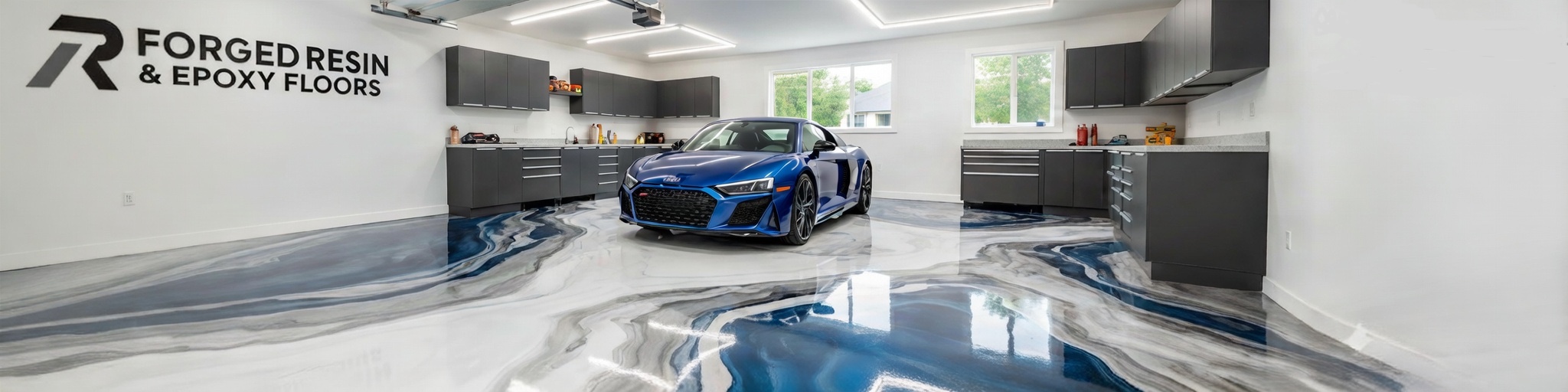 Premium epoxy floor coating in a professional garage